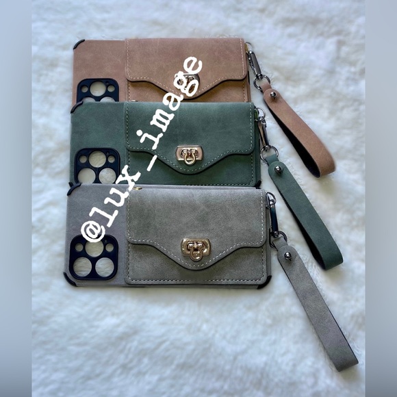 iPhone Case Crossbody Leather Cases w/ Wallet and Detachable Wristlet & Lanyard - Picture 2 of 11